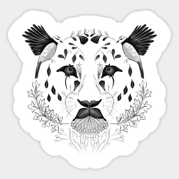 Leopard Face Symmetrical Design Combining Flora and Fauna Sticker by JoZyKan